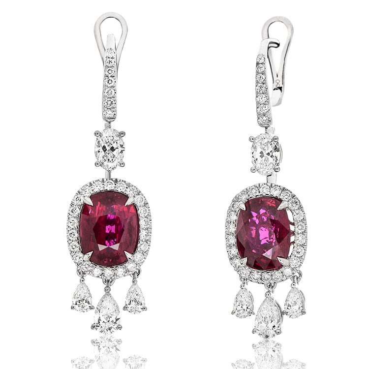 A pair of unheated Mozambique rubies set within 14K white gold.