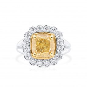 Fancy Yellow Diamond Ring Cushion Shape